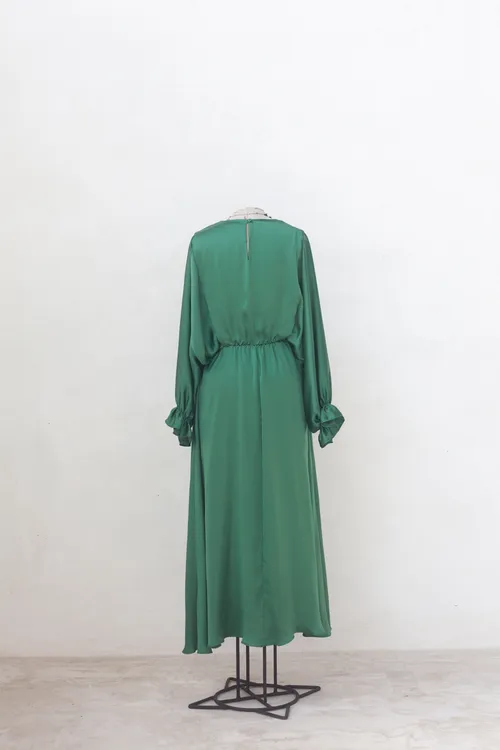 Emerald Green Dress with Ruched Sleeve