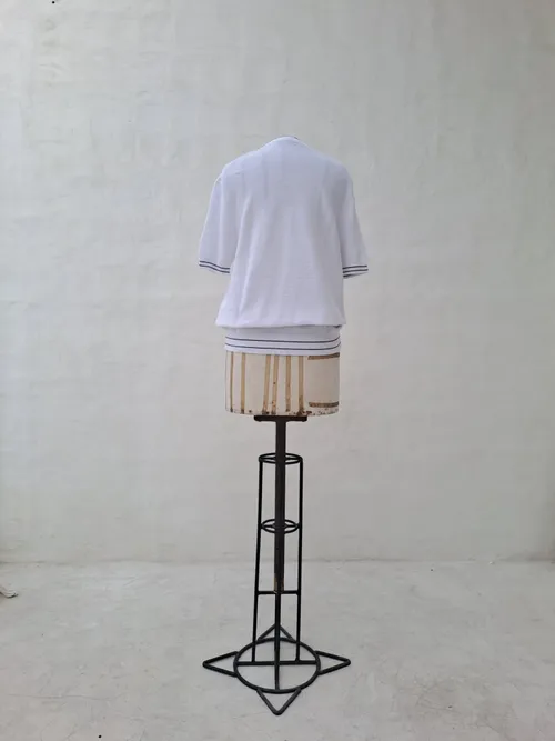 Dan John Men's White Crew Neck Knit with Black Striped