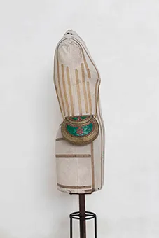 Brass Vintage Painted Enamel Green Bag