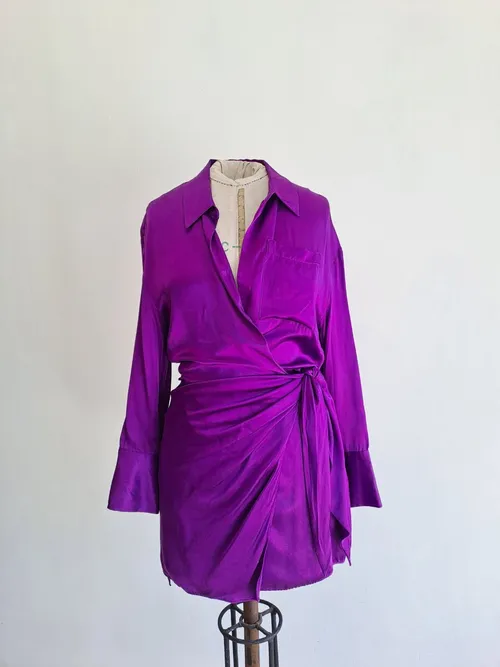 Purple Satin Blouse Dress