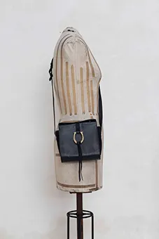 Black Shoulder Bag with Gold Buckle