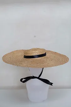 Wide Brim Straw Hat with Ribbon Chin Strap