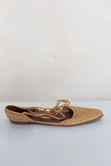 Straw Lace Up Flats 