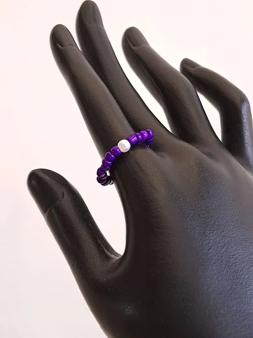 Purple and White Beads Ring