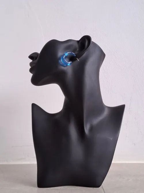 Clear Blue Half Hoop Earrings