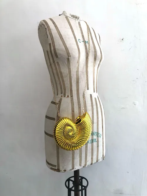 Gold Metallic Seashell Clutch Bag