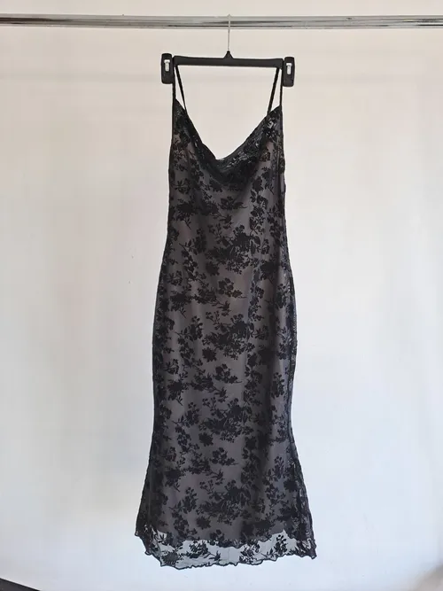 Flower Design Black Midi Dress