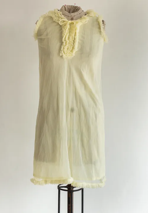 Sheer Yellow Vintage Night Gown with Ruffles