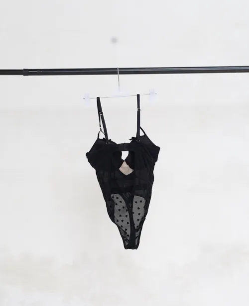 Sheer Black Polkadot Bodysuit