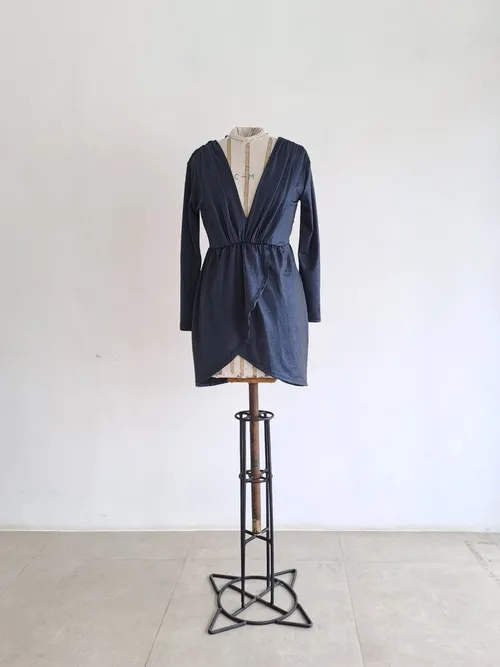 Short Navy Dress With V-Neck