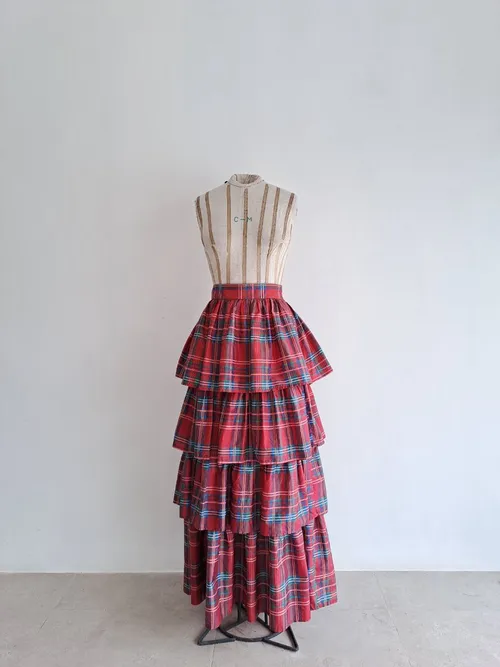Silk Tartan Layered Maxi Skirt