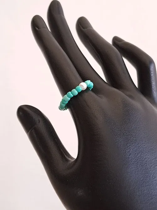 Green And White Beads Ring