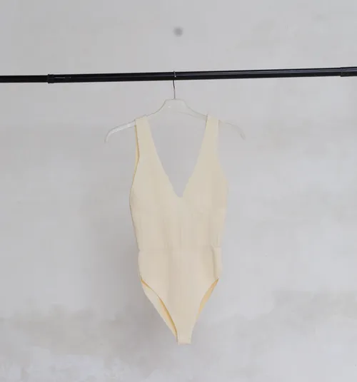 Cream V- Neck Bodysuit