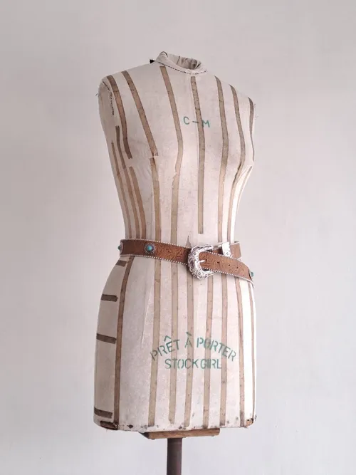 Carved Silver Buckle Belt with Blue Gem