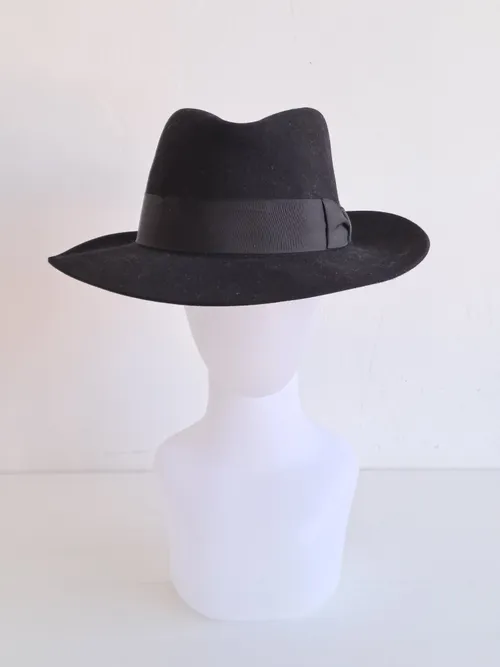 Black Felt Fedora Hat with Ribbon