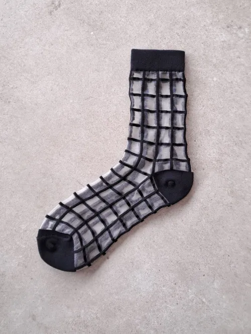Black White Chequered Sheer Socks
