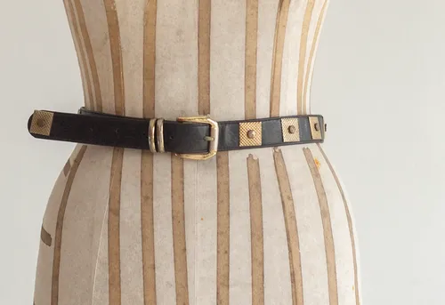 Black Belt with Gold Square Studs and Buckle