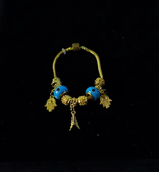 Antique Style Gold and Blue Bead Bracelet