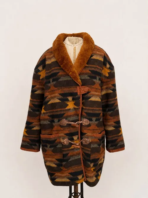 Oversized Brown Faux-Fur with Shearling Collar