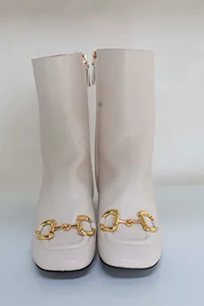 Gucci Cream Ankle Boots with Gold Buckles