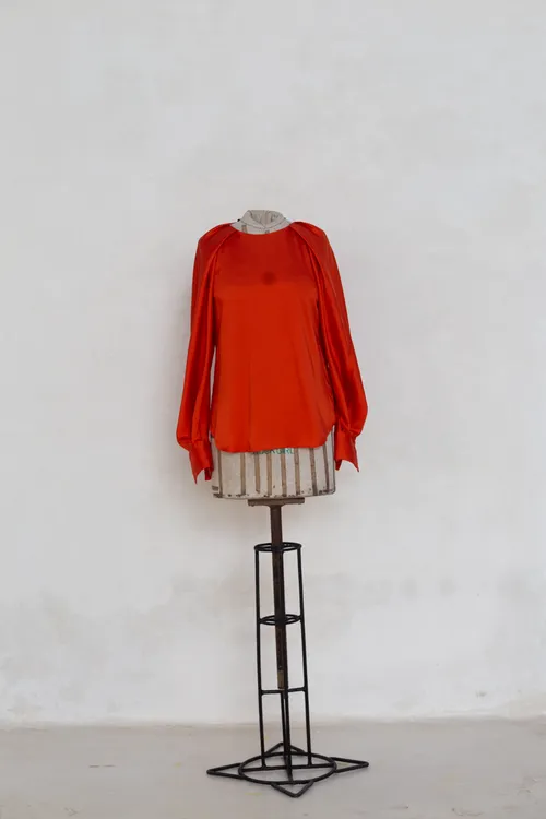 Coral Red Silk Blouse