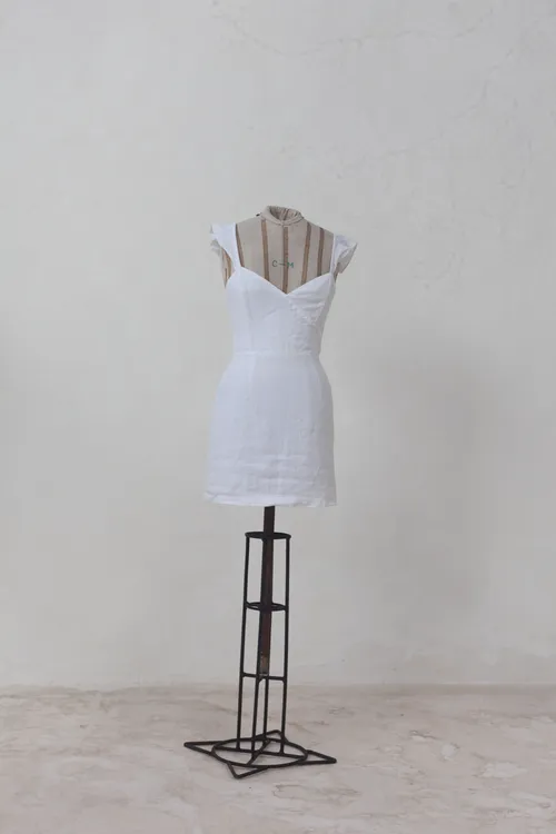 White Linen Dress with Cutout Back