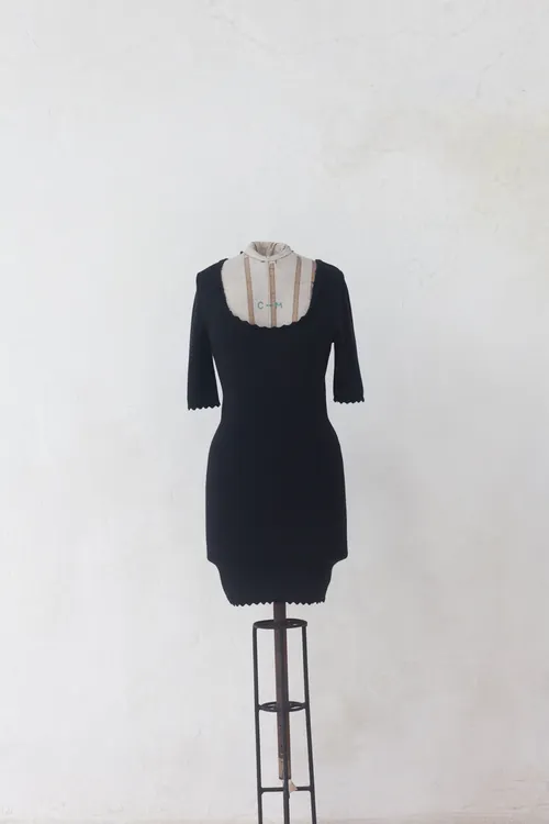 Fitted Black Dress with 3/4 Sleeves