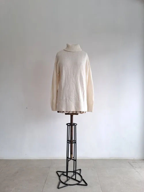 Cream Oversize Knitted Turtleneck Sweater