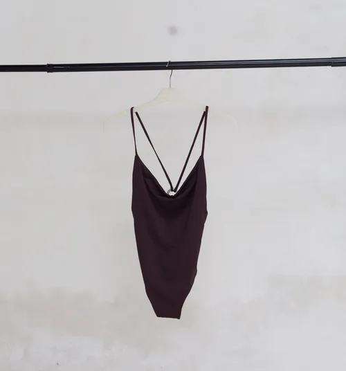 Brown Cross-Back Swimsuit