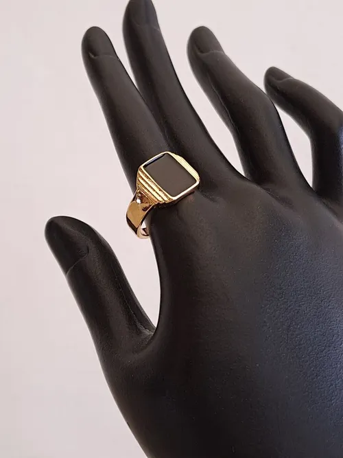 Signet Black Gemstone Gold Ring
