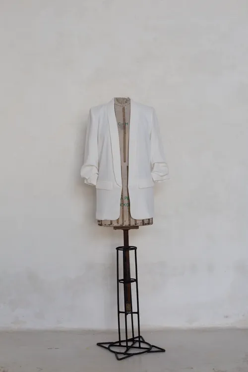 White Blazer with Ruched Sleeves