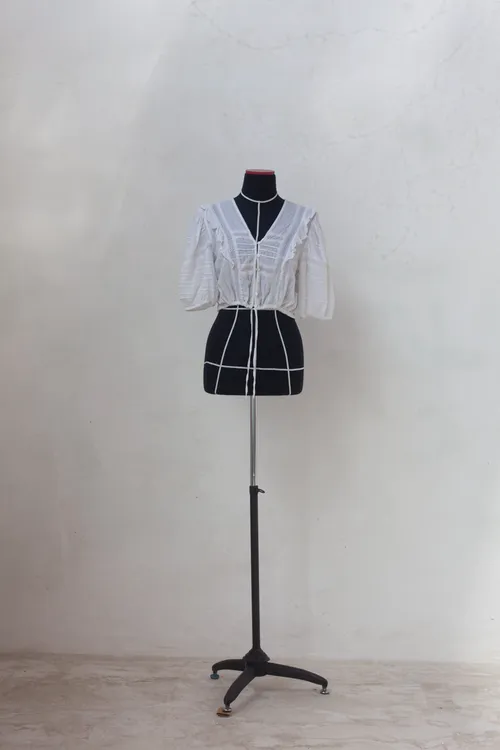 Cropped V- Neck Blouse with Ruffles