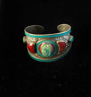 Turquoise and Red Gemstone Cuff Bracelet