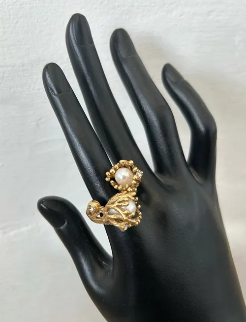 Double Pearl Vintage Gold Ring