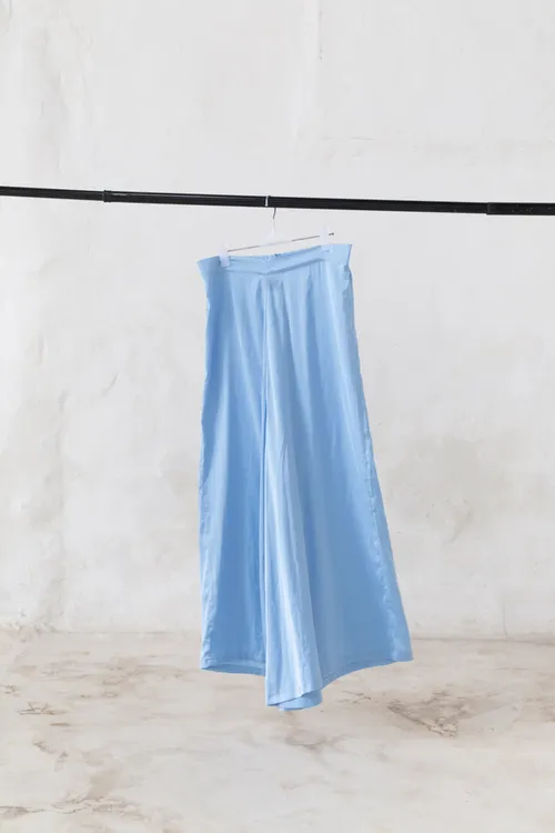 Light Blue Satin Palazzo Trousers