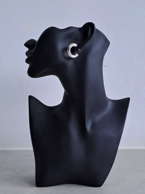 Medium Silver Piped Hoop Earrings