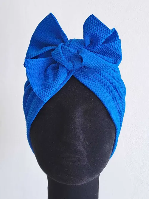 Navy Turban with Ribbon