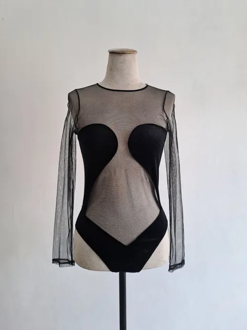 Black Longsleeve Sheer Swimsuit