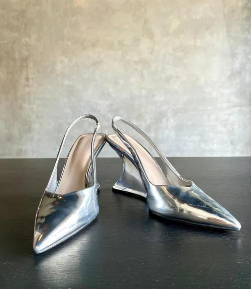 Metallic Sculptural Slingback Wedges