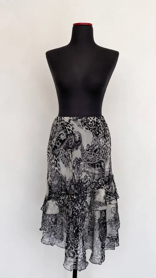 Grey & Black Patterned Sheer Skirt