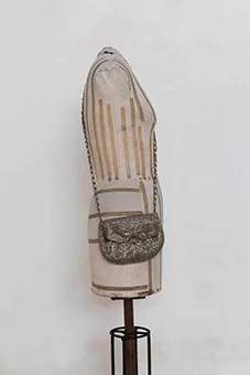 Silver Beaded Shoulder Bag with Bow