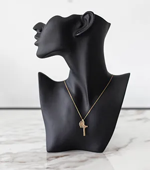 Thin Gold Chain with Cross and Charm Pendants