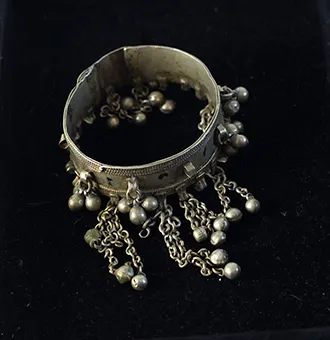 Antique Silver Bracelet with Bells and Chains