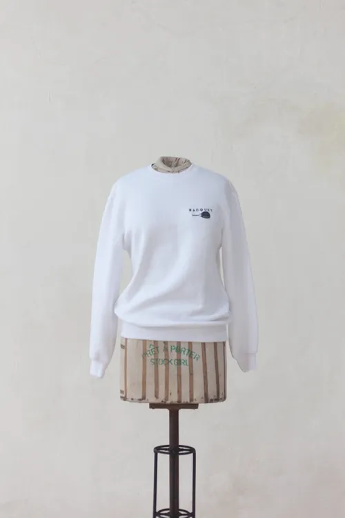 White Sweater with Black Tennis Racquet Logo