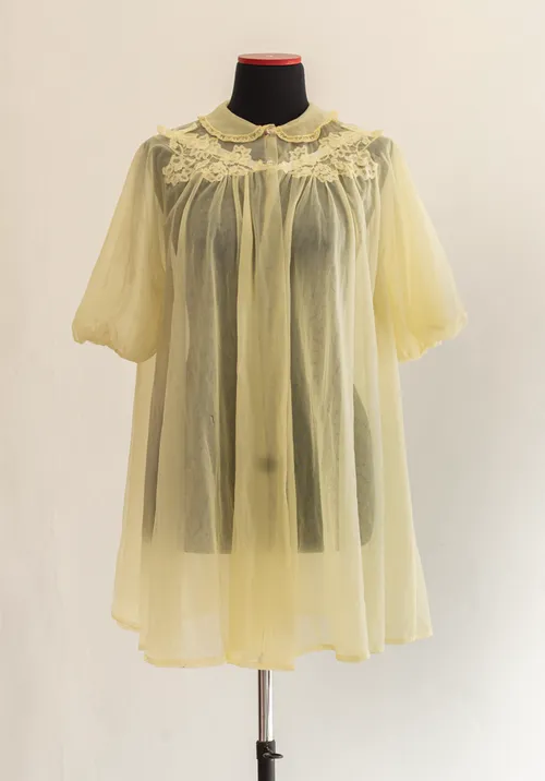 Sheer Yellow Blouse with Floral Embroidery