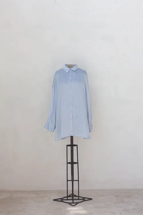 Oversize Blue Satin Shirt