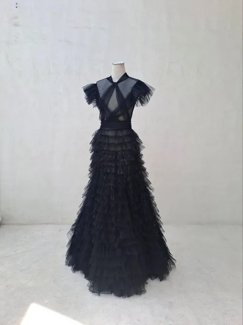 Black Ruffle Sheer Gown
