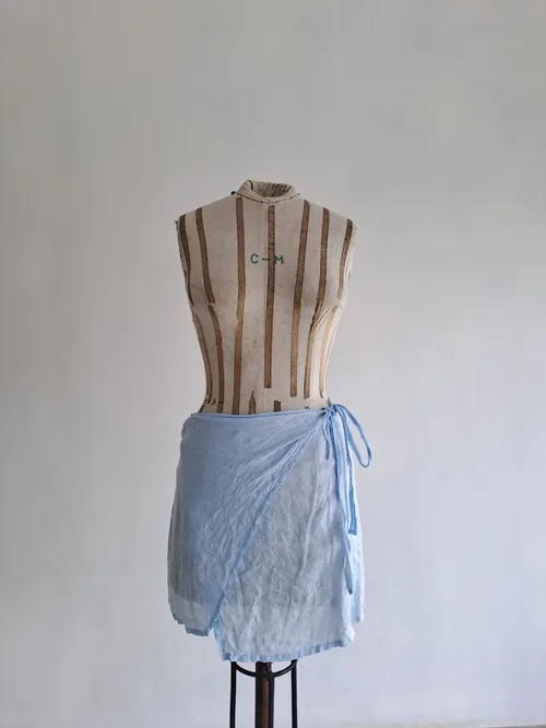 Blue Linen Wrap Skirt
