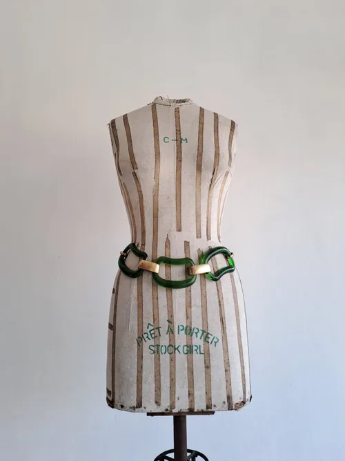 Gold Chain Belt with Green Squares