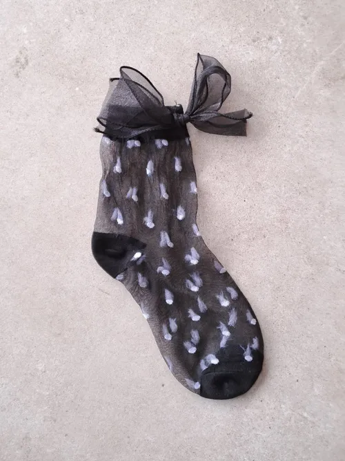 Black White Sheer Socks With Bow